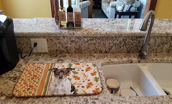 Caroline's Treasures Chocolate and White Rat Terrier Heirloom Fall Dish Drying Mat Absorbent Dish Drying Mat Pad for Kitchen Counter Dish Drainer Mat for Countertop, 14 x 21", Multicolor
