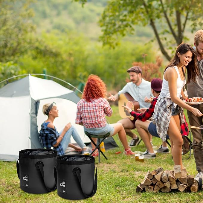 20L 3 Pack Collapsible Bucket, Foldable Water Bucket with Handles, Portable Camping Buckets for Fishing, Hiking, Cleaning, Outdoor & Travel Use (Black)