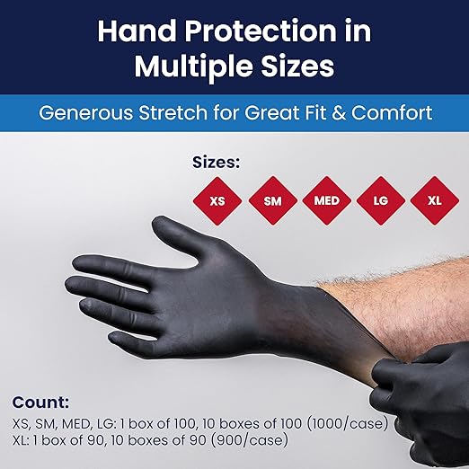 Adenna Night Angel Disposable Nitrile Gloves – 4 Mil, Powder Free Rubber Glove for Tattoo & Medical Use, Latex-Free, Tactile Sensitivity with Textured Grip, Case of 1000, Large, Black