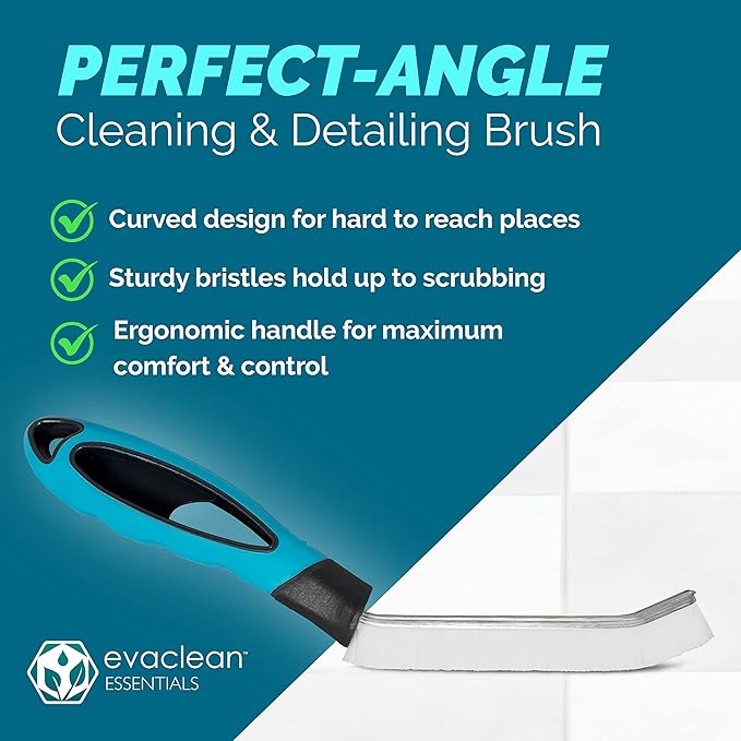 Evaclean Grout Cleaning Brush - 2-Pack, for Tight Gaps, Tiles in Bathroom and Kitchen, Perfect Angle, Ergonomic Shape, Non-Slip Plastic Handle, Tough Cleaning, No Scratches, Non Slip 5" Handle