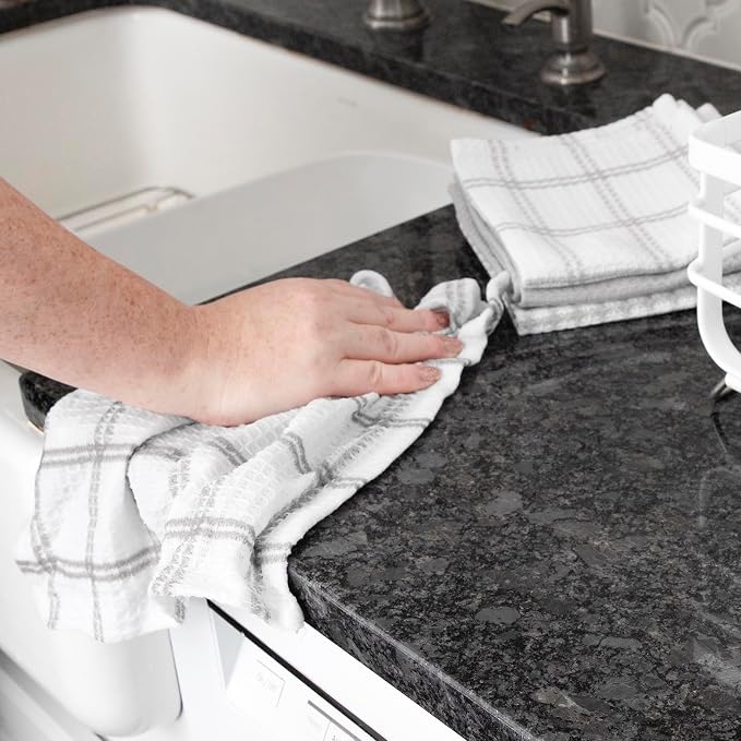 T-Fal Premium Waffle Dish Cloths: Highly Absorbent, Super Soft Long Lasting - 100% Cotton, 12"x13" Towel for Cleaning & Drying, (12-Pack), Gray