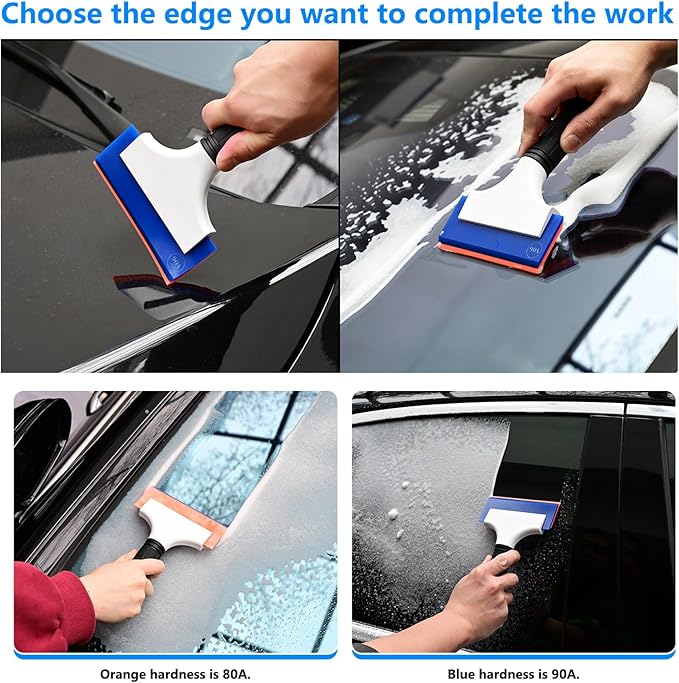 EHDIS 2PCS Double Edge Blade Small Rubber Squeegee 5-inch Handy Window Shower Squeegee Auto Water Blade for Car Windshield, Window, Mirror, Glass Door, Ice Snow Removal