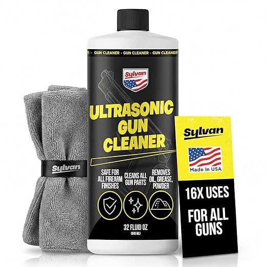 Ultrasonic Gun Cleaner Solution Concentrate + Free Cleaning Cloth | Makes 50 Gal. | Made in The USA | Gun Parts Cleaner for All Ultrasonic Machines | Highly Concentrated Firearm Cleaning Liquid