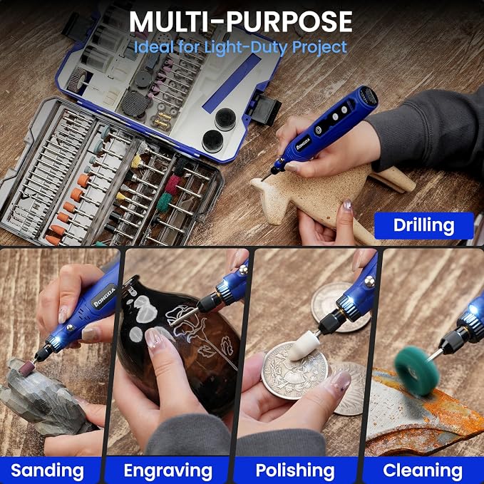 Cordless Rotary Tool Kit with 447pcs Accessories, 4V Mini Rotary Tool, 2000mAh Battery, 5-Speed Power Rotary Tool Kit for Grinding, Sanding, Cutting, Drilling, Polishing & DIY Crafts