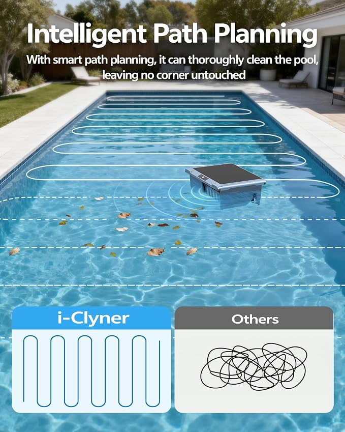 T1B Solar Powered Pool Skimmer Robot, Automatic Robotic Pool Surface Skimmer Cleaner with 24/7 Cleaning, Dual Charging Modes, Auto-Dock, Inground & Above-Ground Pools