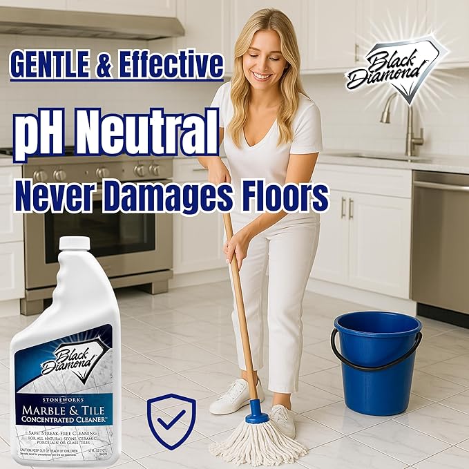 Black Diamond Stoneworks Marble & Tile Floor Cleaner Concentrate, pH Neutral, Streak-Free & No-Rinse Formula for Granite, Travertine, Limestone, Slate, Ceramic & Porcelain Floors (1 Quart)