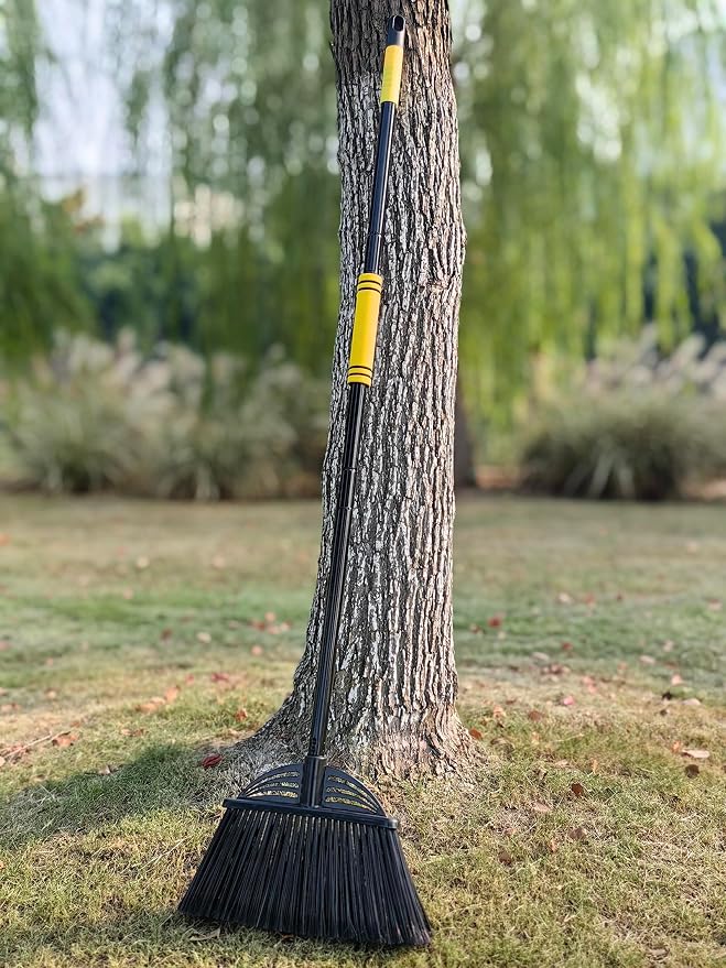 Four-Section Rod Long-Handled Broom,Heavy-Duty Broom, Angle Broom for Outdoor/Indoor（Black+Blue）