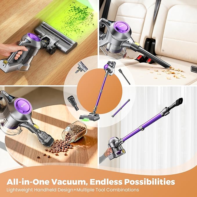 UML0 Cordless Vacuum Cleaner, 40Kpa Powerful Suction Stick Vacuum Cleaners for Home, 45 Mins Runtime, 1.6L Dust Box, Anti-Tangle, 8-in-1 Rechargeable Vacuum for Hardwood Floor,Carpet,Pet Hair