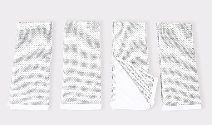 Realm 17" x 27" 100% Cotton Kitchen Towel (4 Pack) | Dobby Textured Pebble Grey | Soft, Plush & Absorbent with Solid White Backing