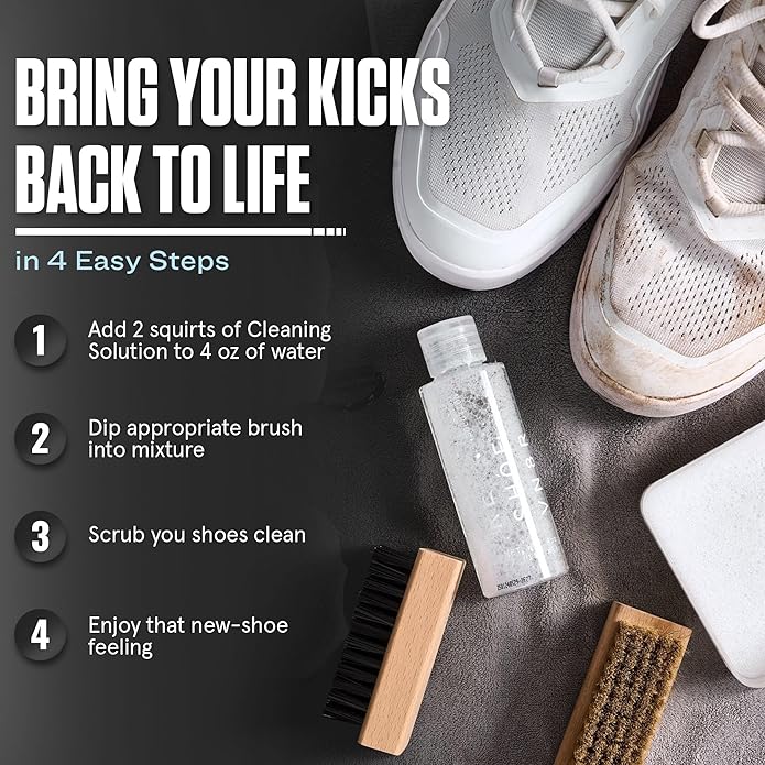 RESHOEVN8R Shoe Cleaning Solution, 8 oz - Sneaker Cleaner & Shoe Care for Canvas, Leather, Mesh, Suede, White, & Nubuck Shoes - Shoe Cleaner Sneakers Kit Solution in Easy-to-Use Bottle - 60-100 Uses