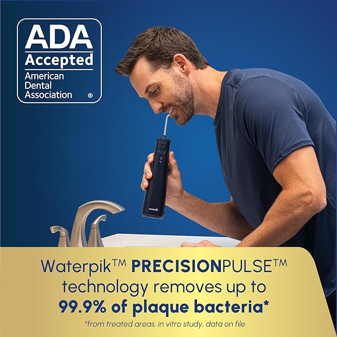 Waterpik Cordless Gem Water Flosser 5100 for Travel and Home, Rechargeable, Portable, Waterproof for Shower, Daily Gum Care, Cleaning Teeth, Braces, Implants, 3 Flossing Tips, ADA Accepted Blue WF-27