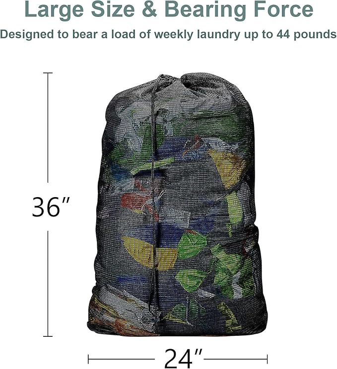 Dalykate Laundry Bag with Shoulder Straps and Mesh Pocket and Mesh Laundry Bags 3 Pack, 2 Item Bundle