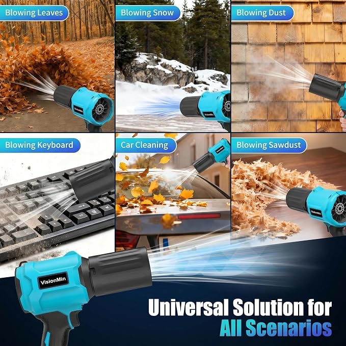 Handheld Leaf Blower, Leaf Blower Cordless with Brushless Motor, 24V Electric Blower with 2×4.0Ah Batteries, 2 Nozzles & Variable Speed, 2.2 lbs for Yard, Car, Dust & Snow Cleaning (Light Blue)