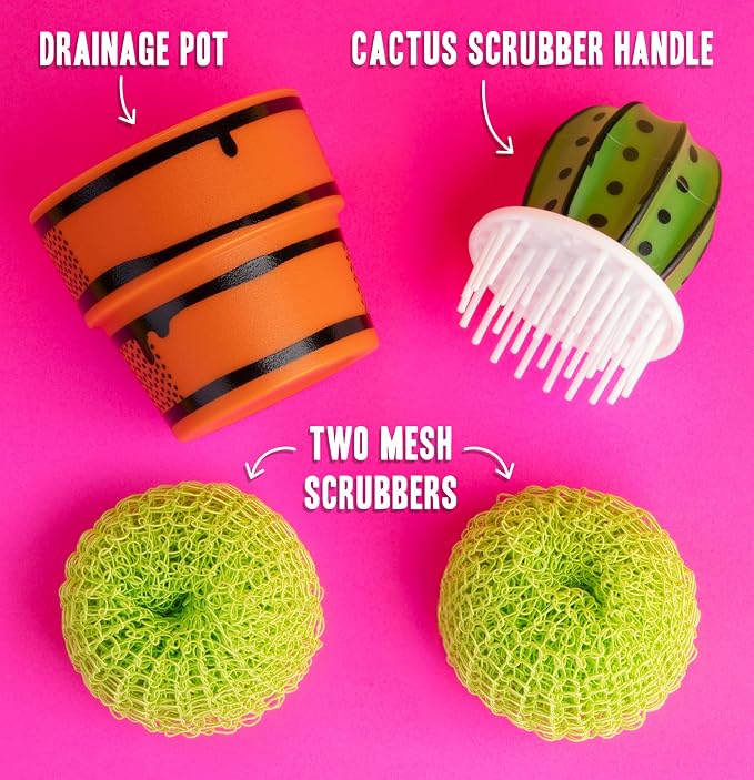 Cactus Makes Perfect – Mesh Scrub Brush for Dishes | Funny Cactus Sponge for Kitchen Cleaning