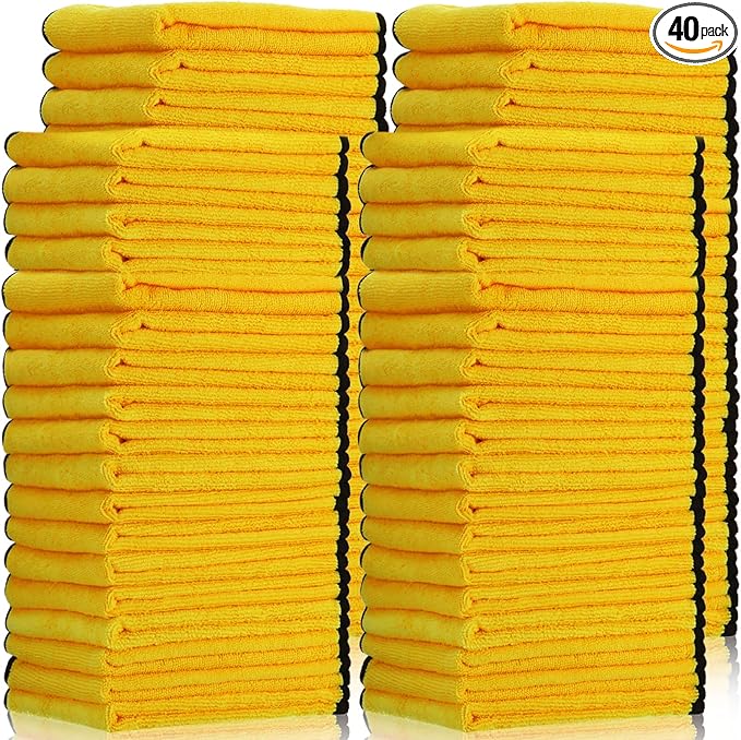 Tallew 40 Pcs Microfiber Towels:16"x16" Microfiber Drying Towels Bulk Micro Fiber Car Cleaning Cloth for Cars Drying Washing Polishing Office Windows Cleaning Household Supplies (Yellow)