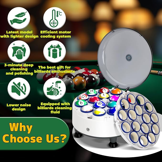 Upgrade Billiard Ball Cleaning Machine, Pool Ball Polishing Cleaning Machine, Automatic 16 Ball Pool Ball Washer & Polisher with Powerful 180W Motor, for American Style Billiards 110V