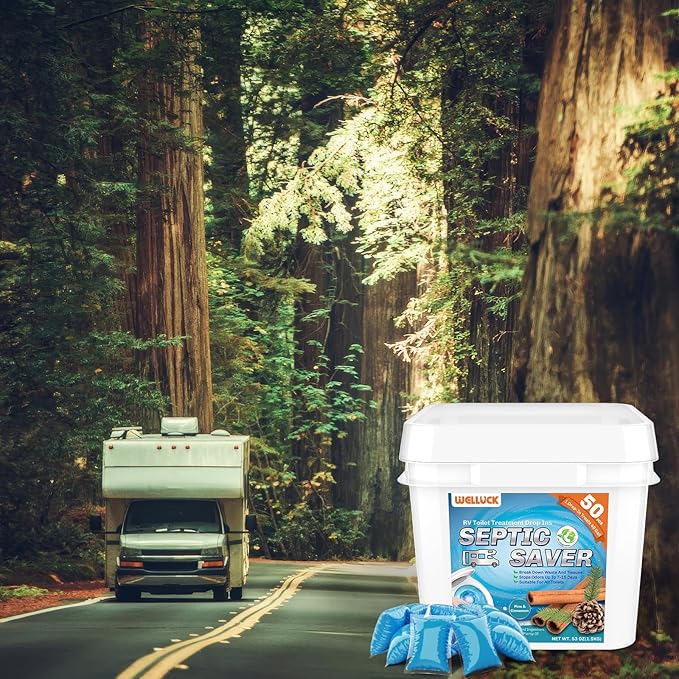 WELLUCK RV Toilet Treatment Drop-Ins, 50 Pack - 50 Week Supply Black Tank Deodorizer | Breaks Down Waste & Tissue | Septic Safe Treatment for RV, Camper, Marine Toilet | Pine & Cinnamon Scents