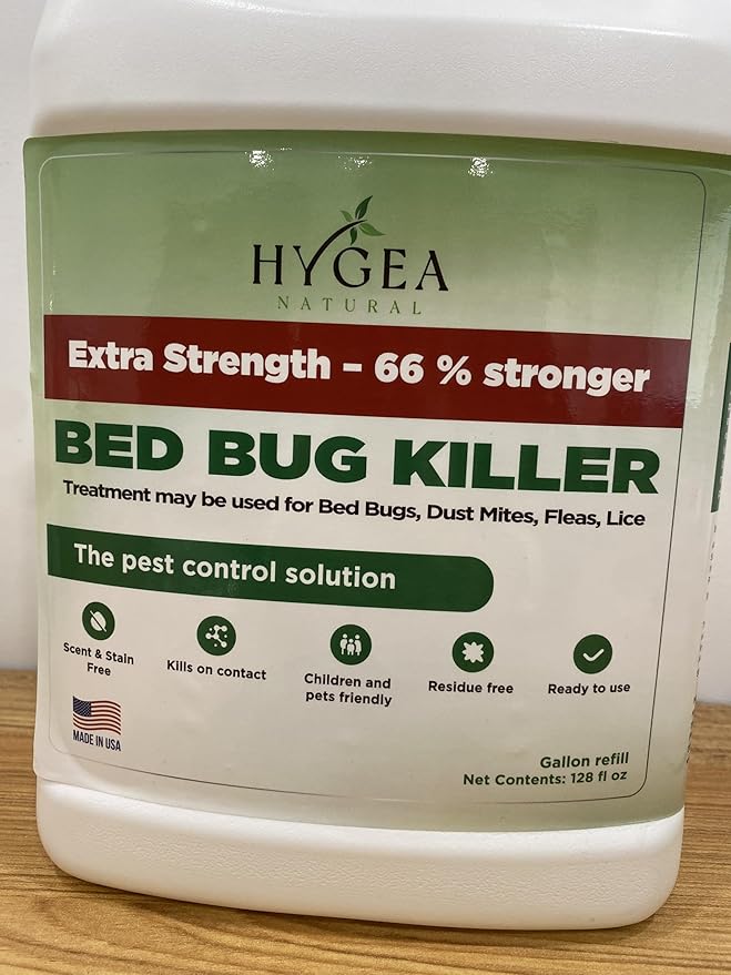Hygea Natural Extra Strength Bed Bug Killer & Mite Spray- Child & Pet Friendly - Stain & Odor Free - 66% Stronger Natural Formula (128 oz)