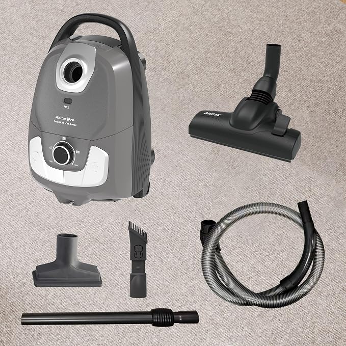 Akitas C11 Bagged Canister Vacuum Cleaner, Light Weight HEPA Filtration, 33ft Cleaning Radius with Retractable Cord, Ideal for Hard Floors & Low-Pile Carpet Extra Floor Brush