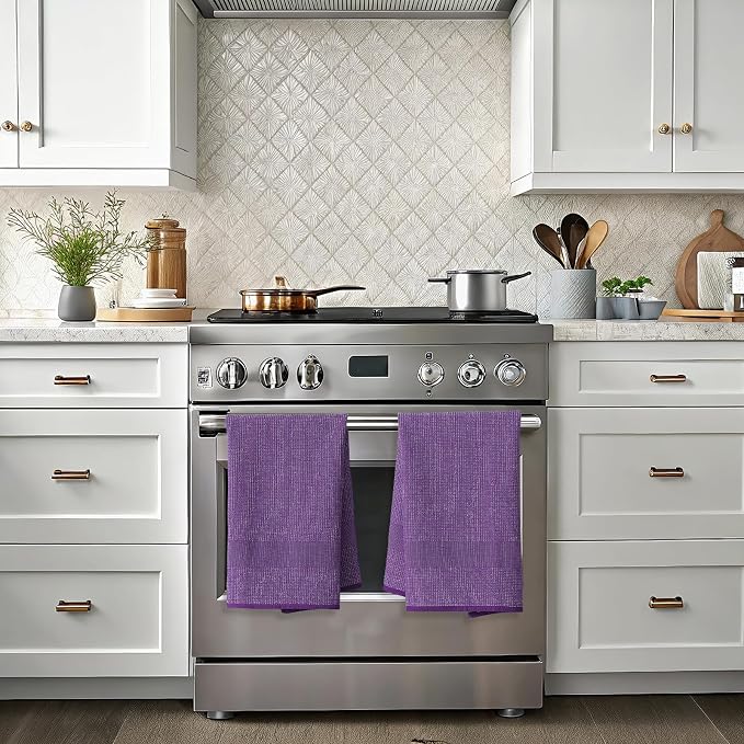 Mordimy Premium Kitchen Towels 6 Pack (18 x 28 Inches, Purple), Large Cotton Kitchen Hand Towel, Flat & Terry Dish Towels for Drying Dishes, Super Absorbent Tea Dishtowels Set with Hanging Loop