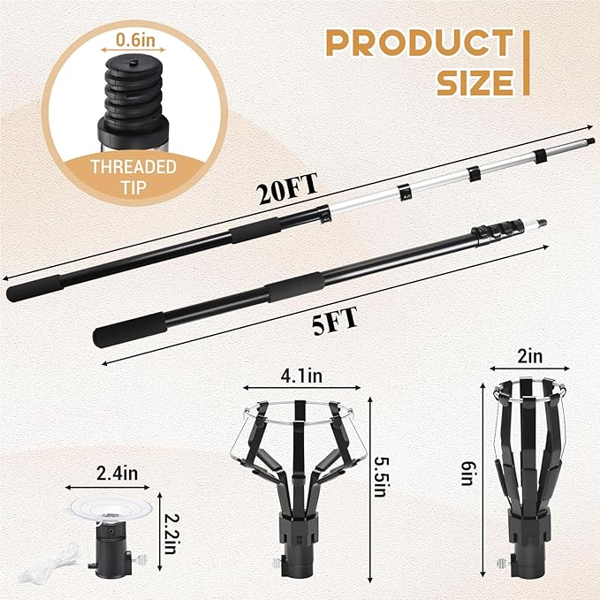 GADFISH 26FT Reach Light Bulb Changer for High Ceilings, 5-20FT Extension Pole, High Ceiling Light Bulb Changer Pole with Baskets and Suction Cup for High Ceilings and Recessed Lights