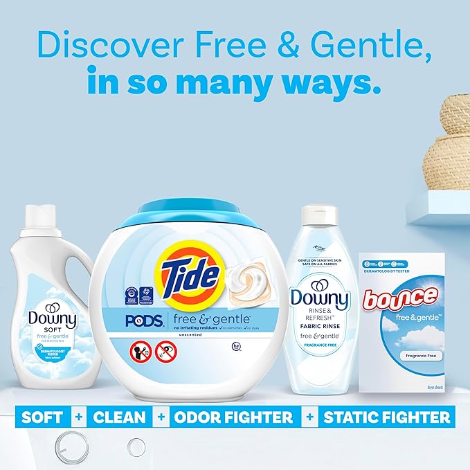 Tide Pods Free & Gentle Laundry Detergent Soap Pacs, 42 Count, Tide Pods Laundry Detergent (Packaging May Vary)