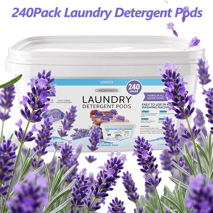 240 Pack Laundry Detergent Pods- 5-in-1 Stain Remover Laundry Soap Pods- Ultra Concentrated,Dissolvable Detergent Pods Bulk for Washing Machines,Lavender Scent