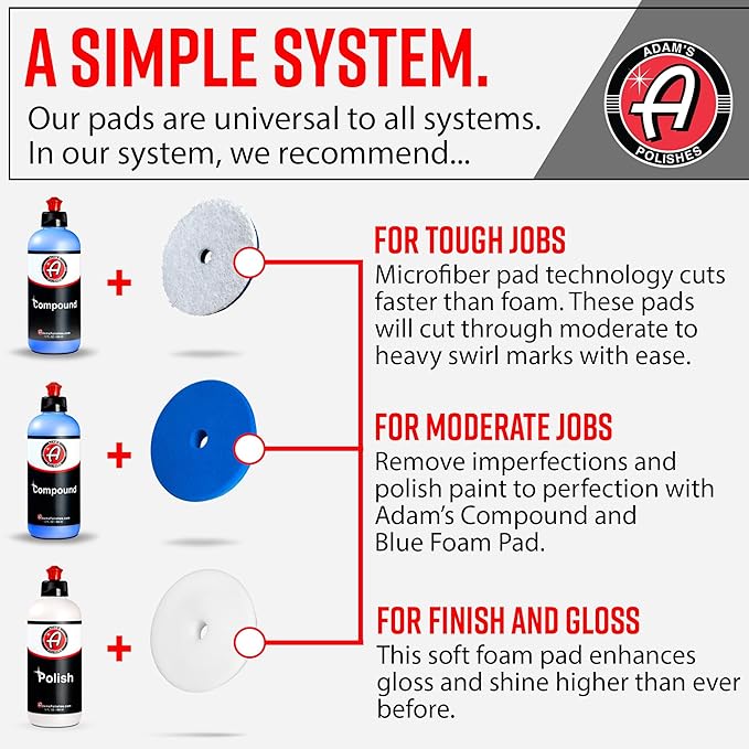 Adam's Polishes Premium Polisher Pads Bundle, Expertly Designed to Make Polishing and Paint Correction Easier & Quicker, Color Coded to Match with Recommended Polishes or Compounds (3.5 Pads Bundle)