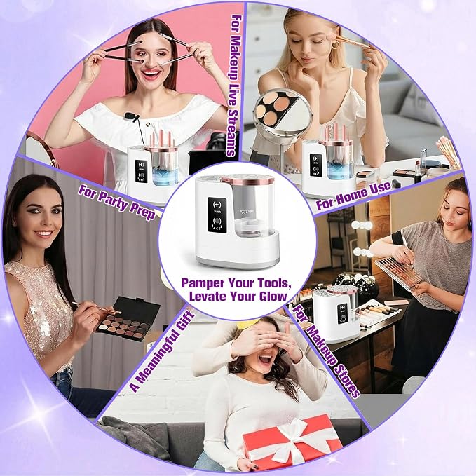Electric Makeup Brush Cleaner, 3 IN 1 Automatic Brush Cleaning Machine with Cleaning & Drying, Portable USB Deep Cleaning Makeup Brush Dryer for All Size Beauty Makeup Brush Set (White)