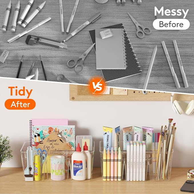 Lifewit 3 Pcs Plastic Caddy Organizer with Handle, Portable Art Supply Storage for Craft Supplies, Cosmetics, Holds Pencil, Crayon, Brushes, Hair Product, Dorm Shower Caddy, Clear, 25 x 15x 17cm