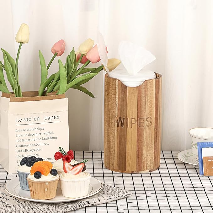 KoKone Wooden Wipes Dispenser Compatible for Clorox Lysol, Farmhouse Wipes Canister Holder Cleaning Wipe Dispenser Container, Decorative Wood Wipes Dispenser Keeper for Kitchen Bathroom Office