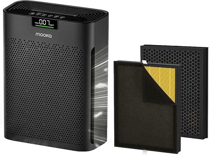 Air Purifier for Home Large Room 2200 Ft² KJ190H Black with 2-PACK Pet Care Filter Replacement, MOOKA H13 True HEPA Air Purifiers Cleaner for Pets, Washable Filters, Auto Mode