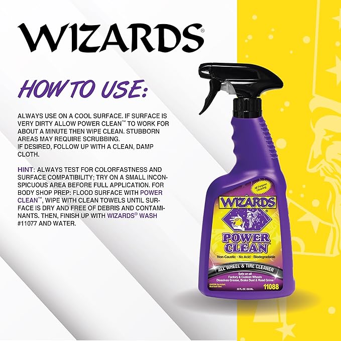 Wizards Mist-N-Shine Detail Spray and Power Clean Wheel and Tire Cleaner - ulti-Purpose High Gloss Finish Waterless Quick Detailer Spray for Glass, Chrome, Paint and Plastics - Non Caustic and No Acid