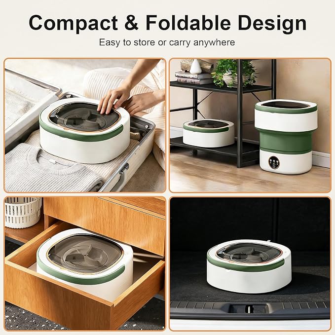 Portable Washing Machine - 22L Mini Foldable Washer with Spin Basket, 3 Cleaning Modes & Deep Cleaning for Small Clothes, Collapsible Laundry for Apartment, Home, Hotel and Travel (Green)