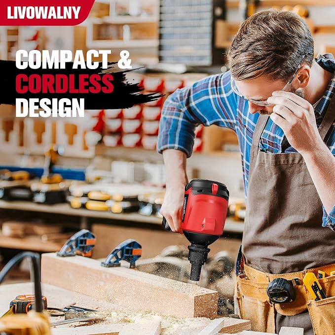 LIVOWALNY Cordless Air Pump Dust Blower Compatible with Milwaukee 18V Battery, Brushless Air Duster Compressed Air Mattress Pump w/ 3 Speeds & 7 Nozzles & 447 MPH/39 CFM for Workshop(Tool ONLY)
