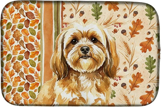 Caroline's Treasures Gold Lhasa Apso Heirloom Fall Dish Drying Mat Absorbent Dish Drying Mat Pad for Kitchen Counter Dish Drainer Mat for Countertop, 14 x 21", Multicolor