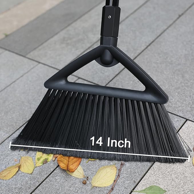 4PCS Heavy Duty Broom, Broom for Sweeeping Indoor and Outdoor, Angle Broom with Long Pole, Outdoor Broom for Courtyard/Garages/Slidewalk, Indoor Broom for Kitchen Lobby Canteen Black