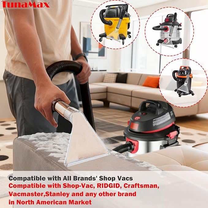 TunaMax Universal Work with All Shop Vacs Clear Extractor Attachment with 1-1/4" & 1-7/8" & 2-1/2" Adapters for Upholstery & Carpet Cleaning & Auto Detailing, Wet/dry Vacuum Extraction Accessory
