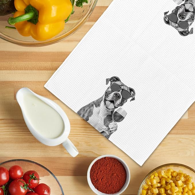 Funny Boxer Wine Kitchen Towels, Gifts for Dog Wine Lovers, Bar Accessories Dish Tea Towels for Kitchen, Dog Owners Housewarming Gift Decorative Hand Towel 16x24 Inch