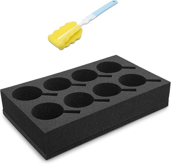 Foam Cup & Glass Holder – Grey Sponge Tray, 8-Slot for Standard Mugs – Sturdy Travel Drink Campervan Storage, Beverage Organizer for RV, Camper, Boat & Motorhome