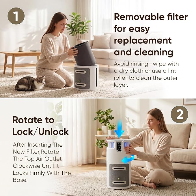 Greesum Pet Air Purifier for Cats, 320m³/h CADR Smart Air Cleaner with Cat Scratcher & Catnip Ball, 4-Color PM2.5 Indicator, App Control, Child Lock, Washable Body, Odor & Pet Hair Removal for Home