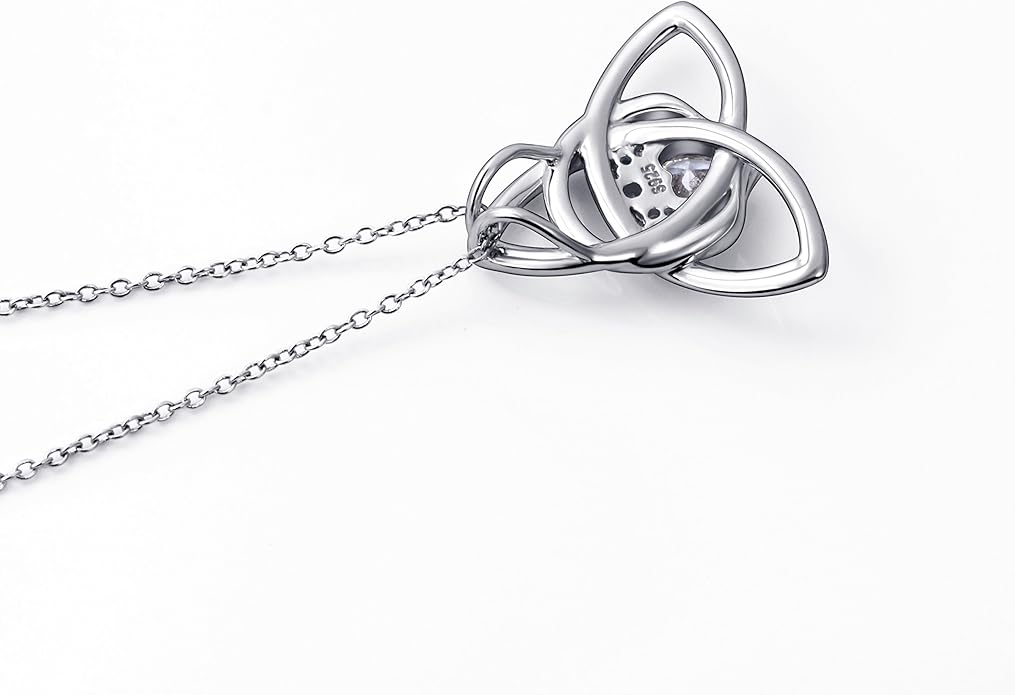 FLYOW 925 Sterling Silver Good Luck Irish Jewelry Celtic Knot Pendant Necklace for Women Birthday Graduation Gift