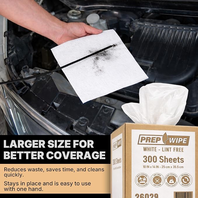 26029 Prep Wipe WHITE Lint Free Cleaning Towels Pack of 300 Sheets, 10" x 14" (1 Box) - Multi-purpose, Reusable, Perforated, Industrial Grade Perforated Sheets