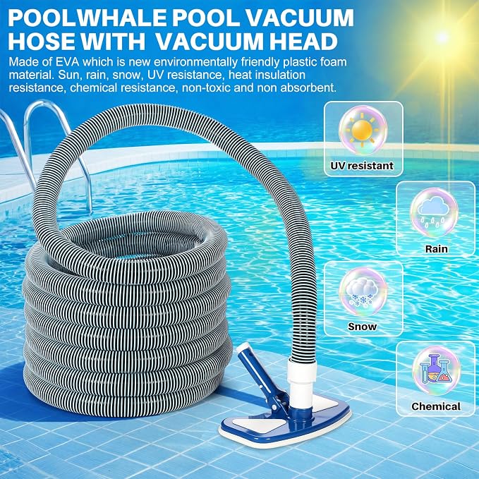 3 Pcs Pool Cleaning Kit 11.8" Vacuum Head with Flexible Wheels, 1-1/2 x 18ft Hoses and Skim Vacuum Plate Pool Maintenance Cleaning Accessory Tool for Fast, Easy Debris Removal