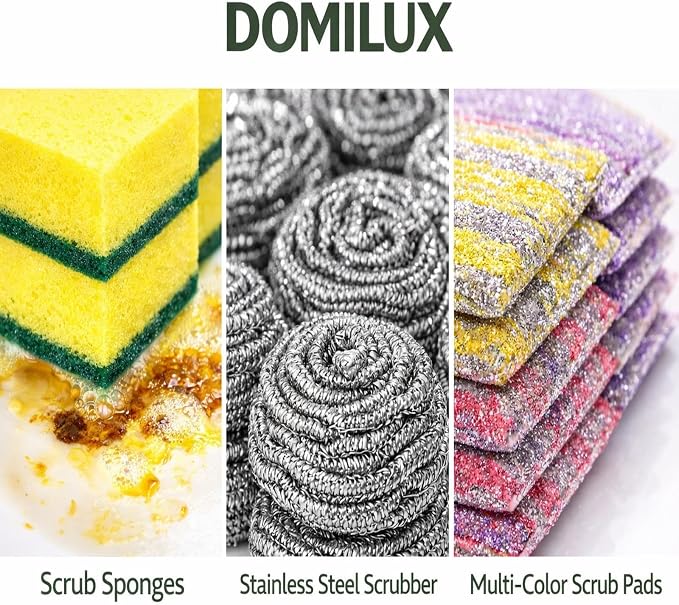 30 PCS Kitchen Cleaning Sponge Set, Heavy Duty Non Scratch Scrubber Pack with Sponges, Steel Wool Scrubbers & Scouring Pads for Dishes, Pots, Pans & Multi Surface Cleaning.