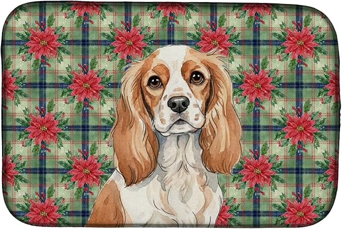 Caroline's Treasures Blenheim Cavalier Spaniel Christmas PoinsettIas Dish Drying Mat Absorbent Dish Drying Mat Pad for Kitchen Counter Dish Drainer Mat for Countertop, 14 x 21", Multicolor