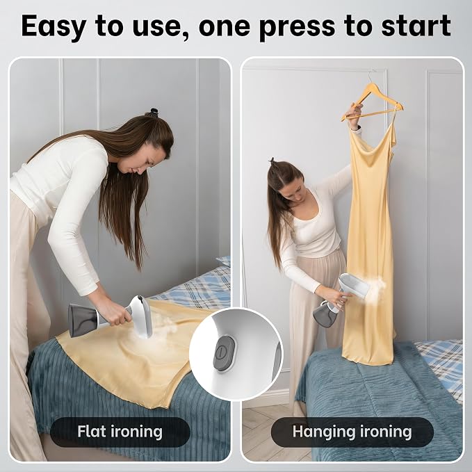 GS01 Handheld Clothes Steamer, 400ml Large Water Tank 1500W Fast Heat Up Portable Travel Wrinkle Remover (White)