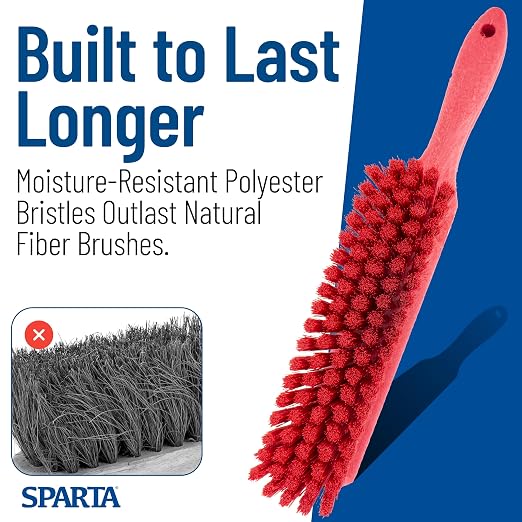 SPARTA 8 Inch Soft Counter Brush with Polyester Bristles and 5 Inch Handle, Color Coded Handheld Broom for Tables Countertops and Foodservice Surfaces, 13 Inch Overall Length, Red, Pack of 6
