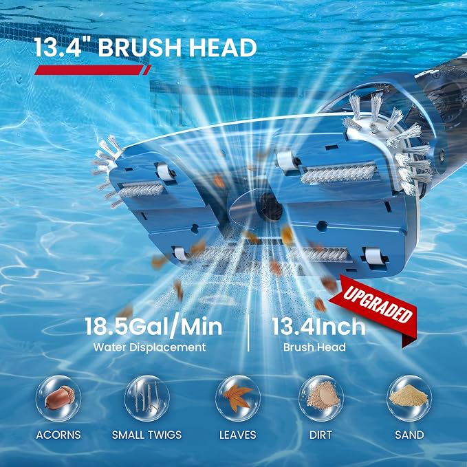 ENHULK Pro Cordless Pool Vacuum - 18.5 GPM Powerful Suction, 70min Runtime & 13.4" Wide Head, XL Capacity Handheld Rechargeable Pool Cleaner for Inground/Above Ground Pools with Telescopic Pole, PC18