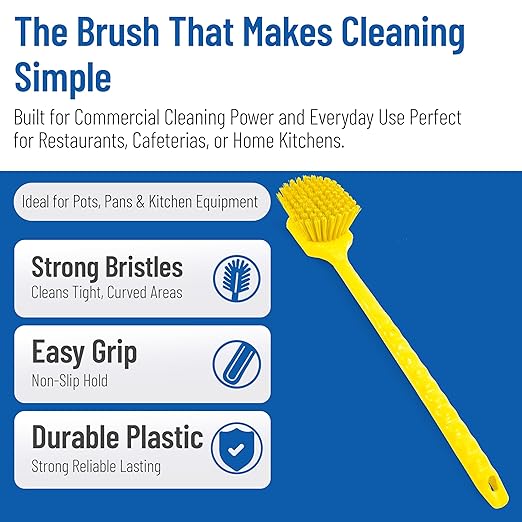 SPARTA 20" Floater Scrub Brush with Long Handle, Oil-Resistant Polyester Bristles, Multiple Trim Angles, Foam-Injected Polymer Block, Commercial Cleaning Tool, Yellow